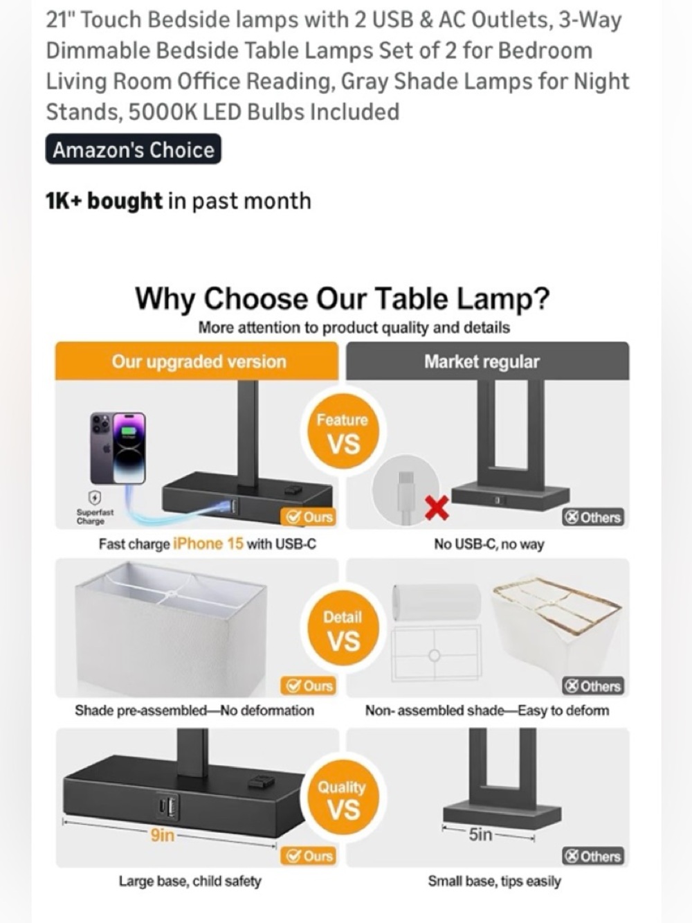 Modern Black Table Lamp with Rectangular White Shade - Picture 2 of 5